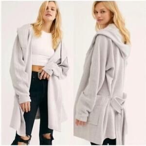 Women's Medium/Large Free People Willow Gray Cotton Blend Hooded Cardigan